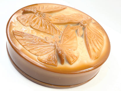 Vintage Fenton Caramel Slag Glass Butterfly Bonbon Box A820