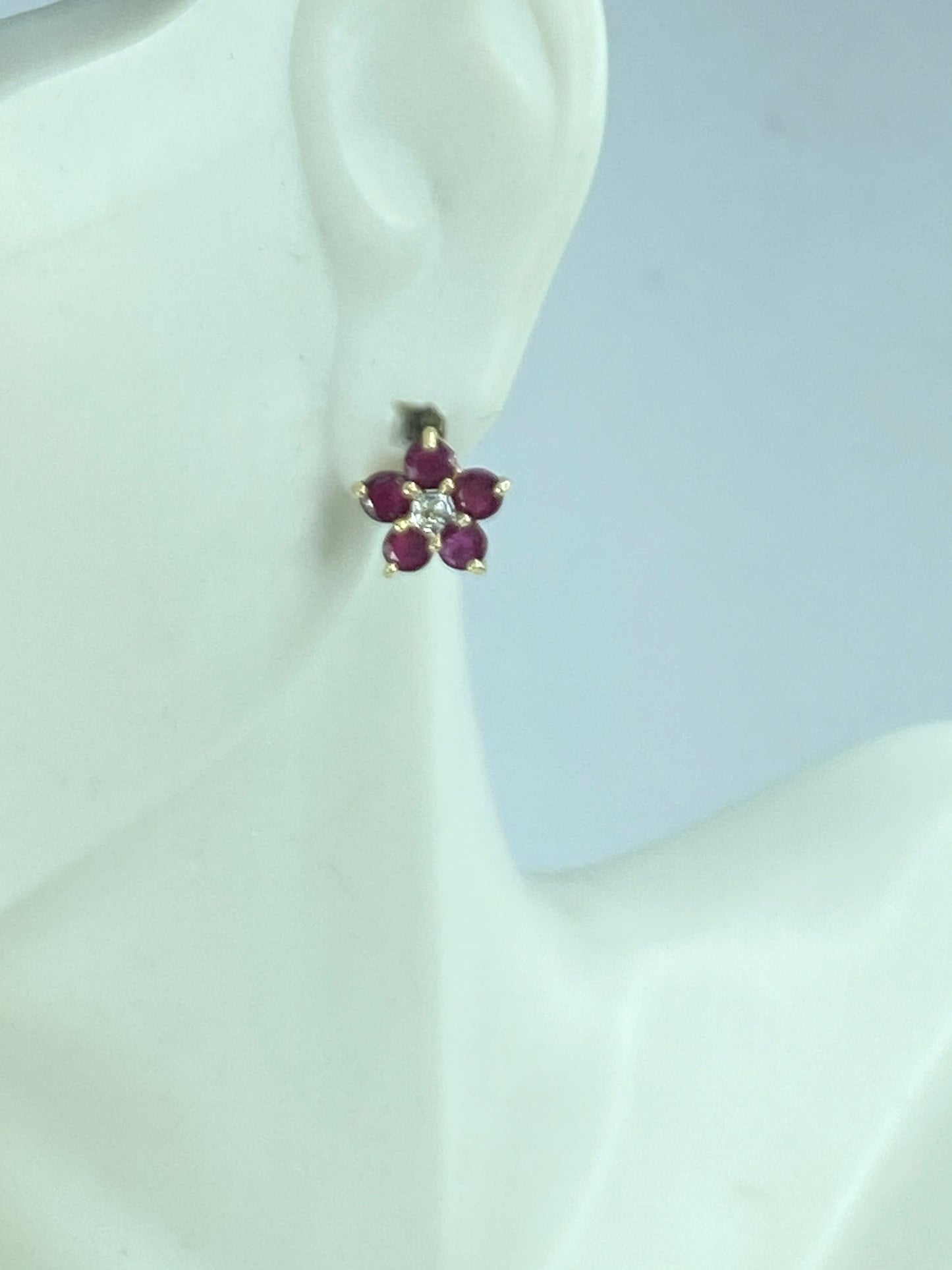 14K yellow gold 1.0ct natural Ruby Diamond Floral post earrings 10.0mm JR878