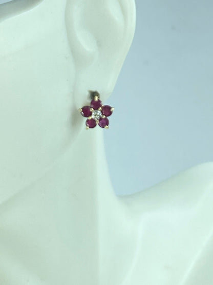 14K yellow gold 1.0ct natural Ruby Diamond Floral post earrings 10.0mm JR878