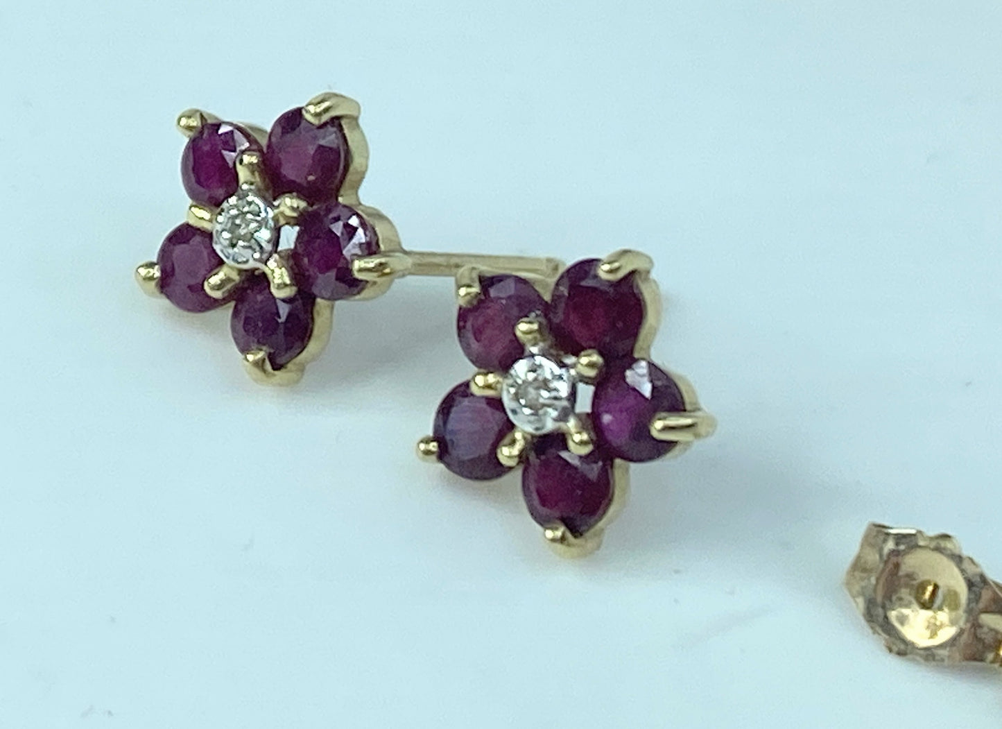 14K yellow gold 1.0ct natural Ruby Diamond Floral post earrings 10.0mm JR878