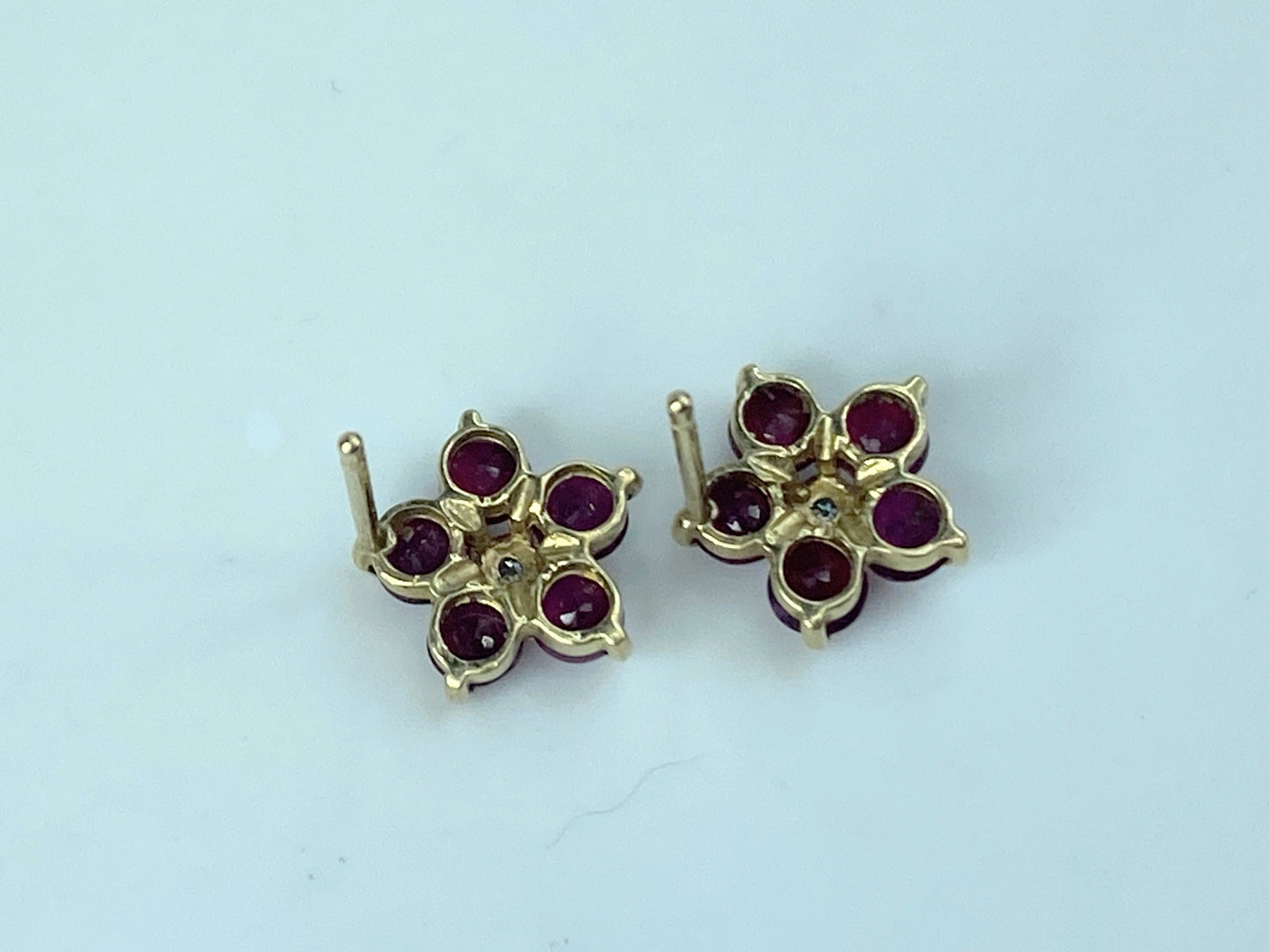 14K yellow gold 1.0ct natural Ruby Diamond Floral post earrings 10.0mm JR878