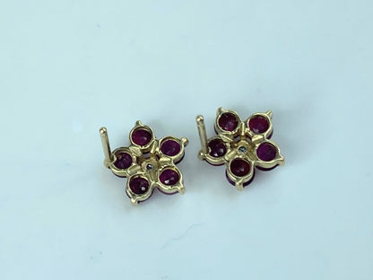 14K yellow gold 1.0ct natural Ruby Diamond Floral post earrings 10.0mm JR878
