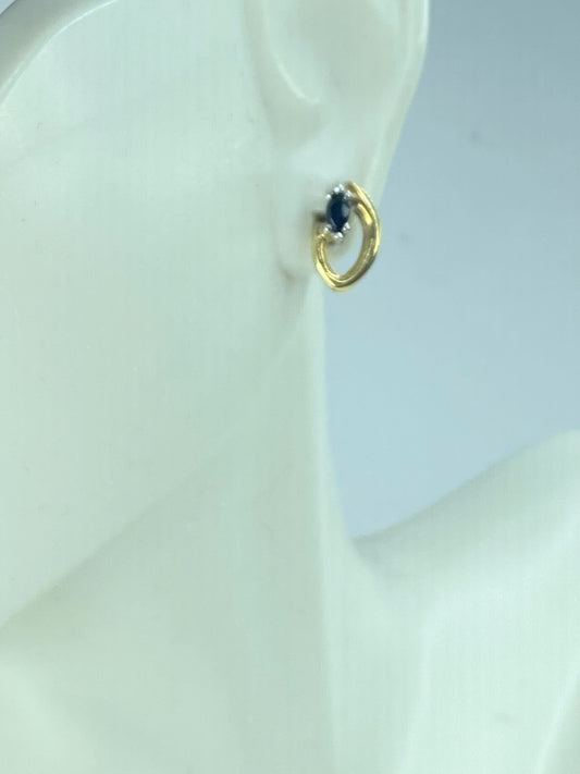 14K bi-color gold marquise Sapphire post earrings JR879