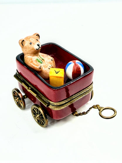 Gerard Ribierre Limoges Peint Main Teddy Bear Wagon Trinket Box A1066