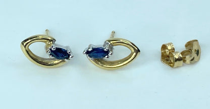 14K bi-color gold marquise Sapphire post earrings JR879