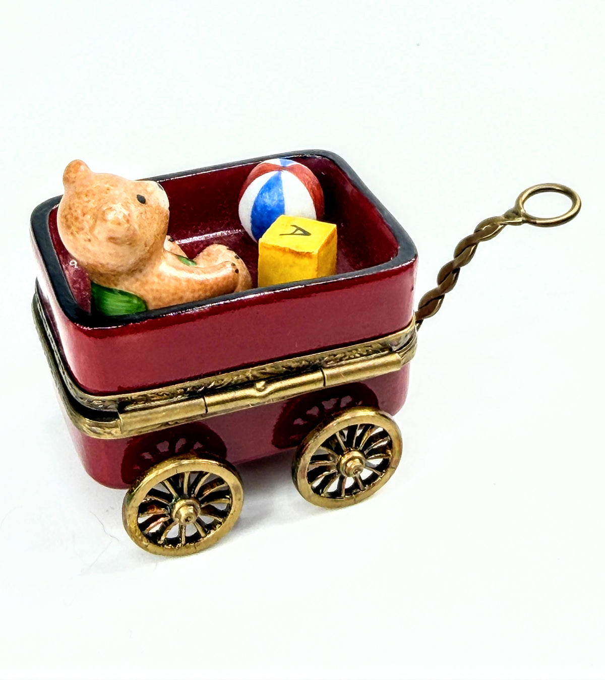 Gerard Ribierre Limoges Peint Main Teddy Bear Wagon Trinket Box A1066