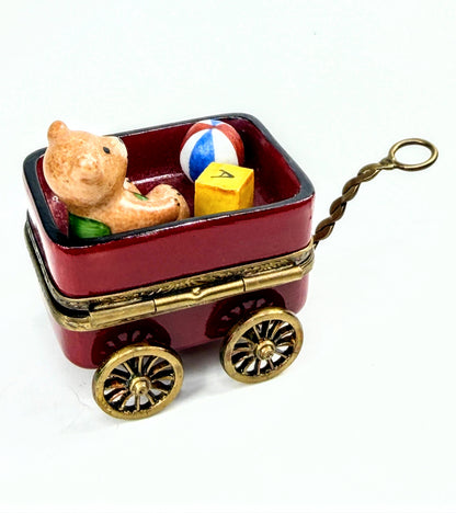 Gerard Ribierre Limoges Peint Main Teddy Bear Wagon Trinket Box A1066