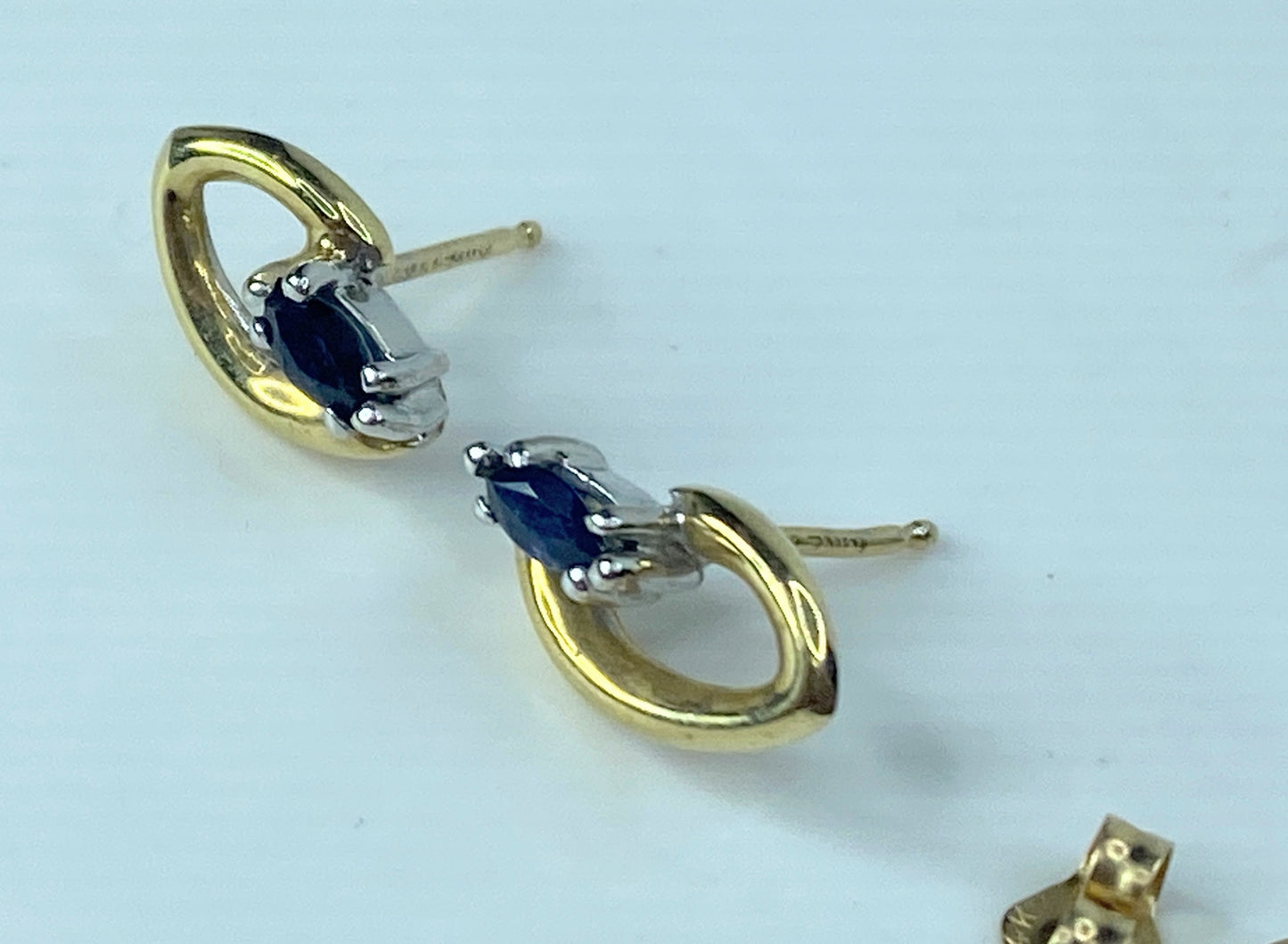 14K bi-color gold marquise Sapphire post earrings JR879
