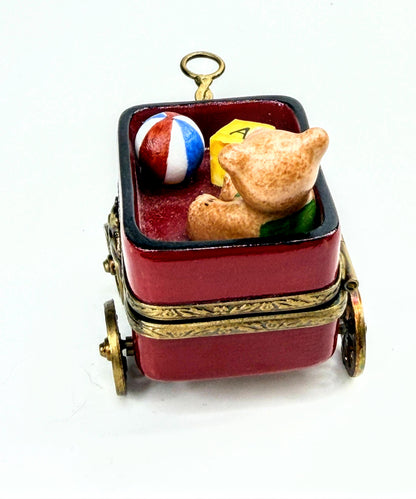Gerard Ribierre Limoges Peint Main Teddy Bear Wagon Trinket Box A1066