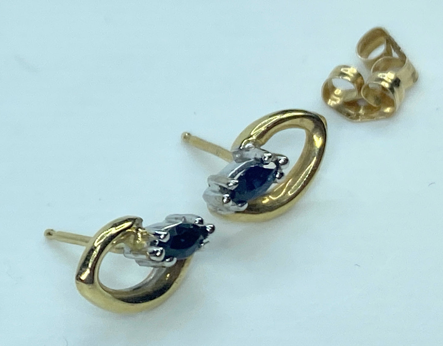 14K bi-color gold marquise Sapphire post earrings JR879