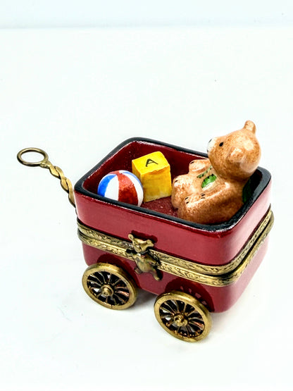 Gerard Ribierre Limoges Peint Main Teddy Bear Wagon Trinket Box A1066