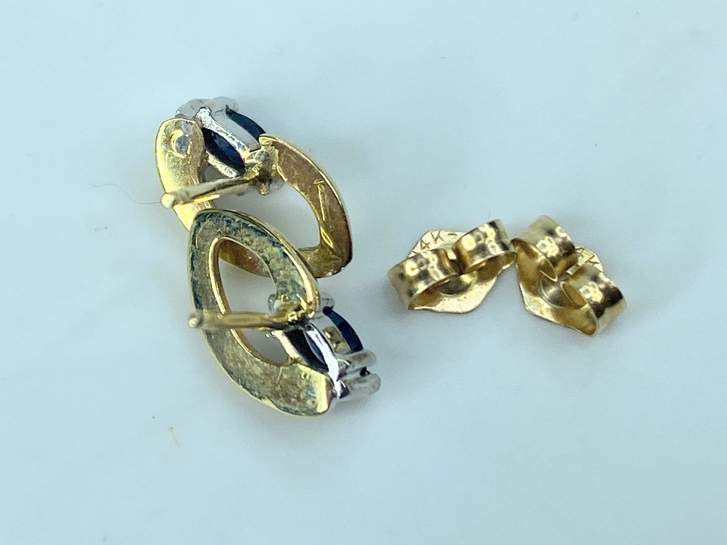 14K bi-color gold marquise Sapphire post earrings JR879