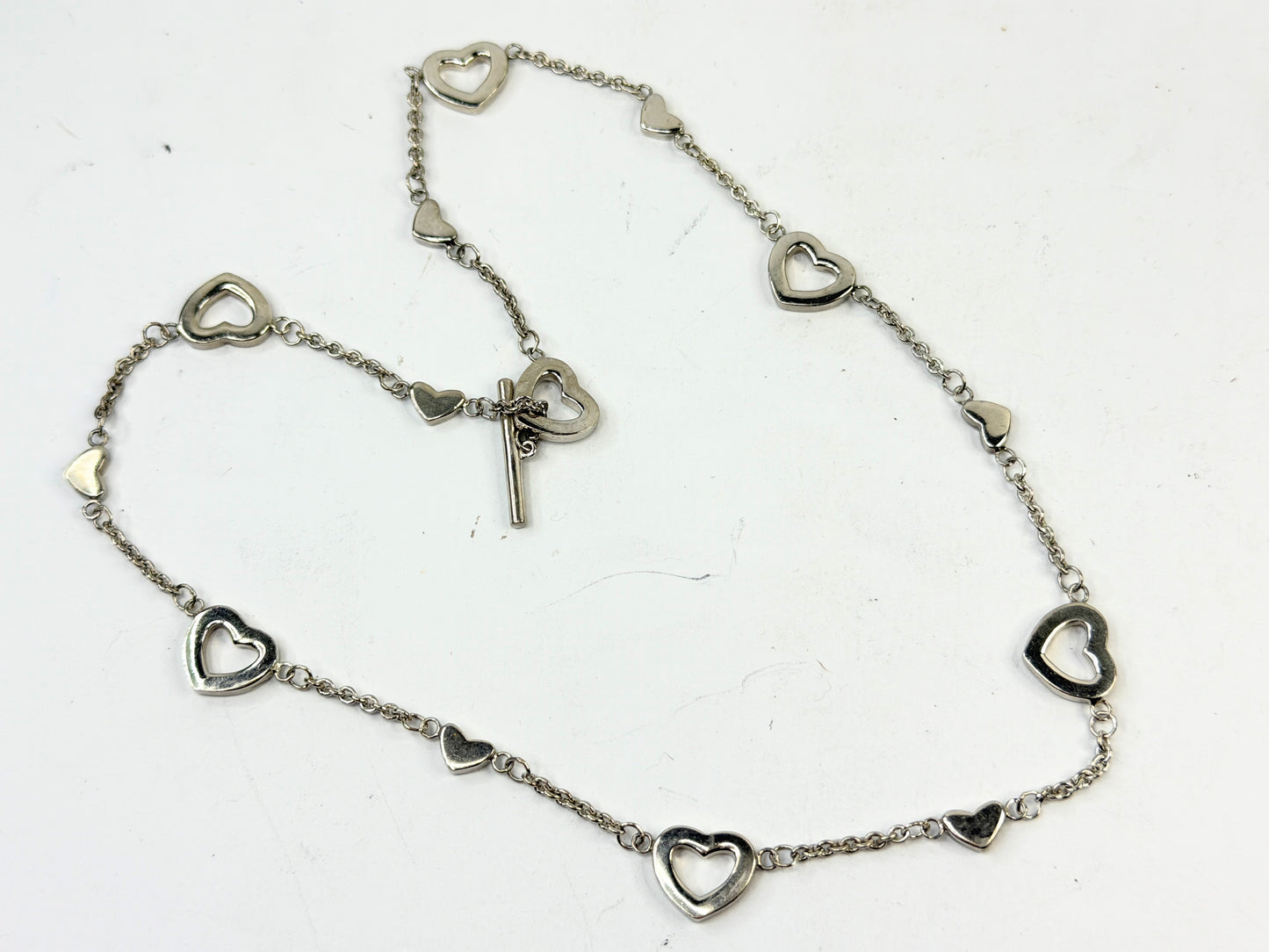 Tiffany & Co Elsa Peretti Open Heart Necklace Toggle clasp sterling JR1403