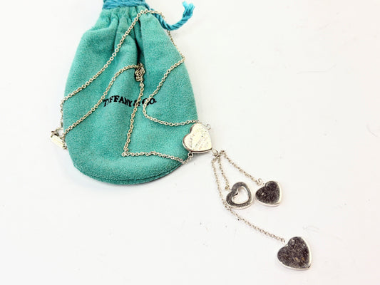 Tiffany Sterling Return to Tiffany Triple hearts Tag Dangle Necklace JR1404