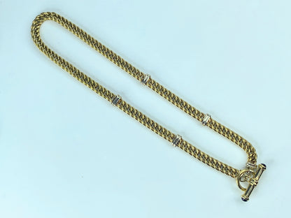 14K yellow gold curb link station bar toggle Onyx clasp necklace 32g 17" JR881