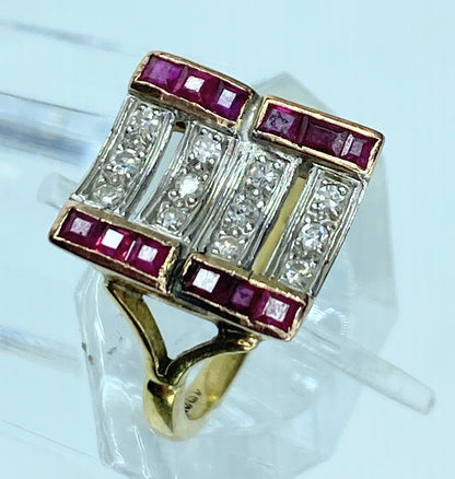 Art Deco 18K gold Diamond Ruby dress ring s6 4.4g JR9776