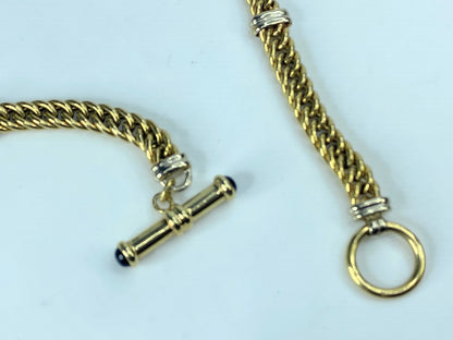 14K yellow gold curb link station bar toggle Onyx clasp necklace 32g 17" JR881