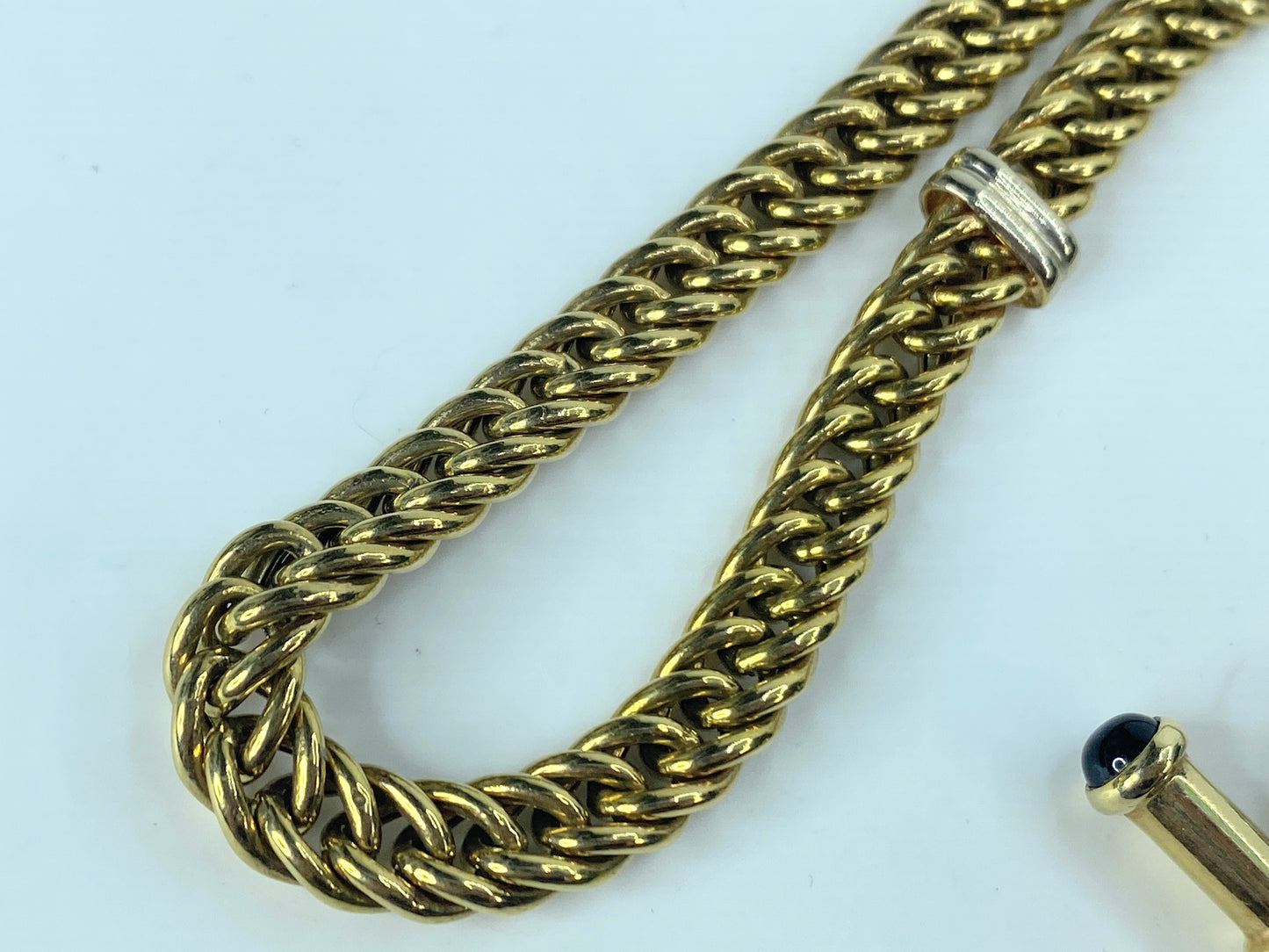 14K yellow gold curb link station bar toggle Onyx clasp necklace 32g 17" JR881