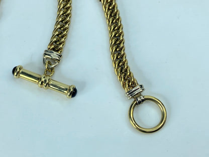 14K yellow gold curb link station bar toggle Onyx clasp necklace 32g 17" JR881