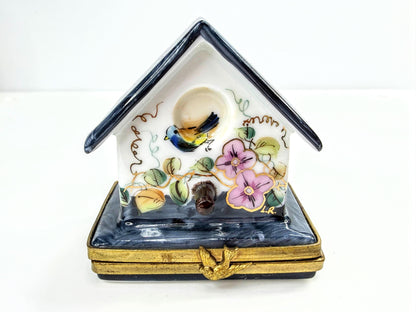 Rochard Limoges France Hand Painted  Floral brushed Birdhouse Trinket Box A1070