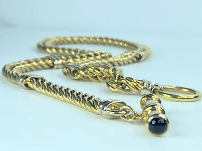 14K yellow gold curb link station bar toggle Onyx clasp necklace 32g 17" JR881