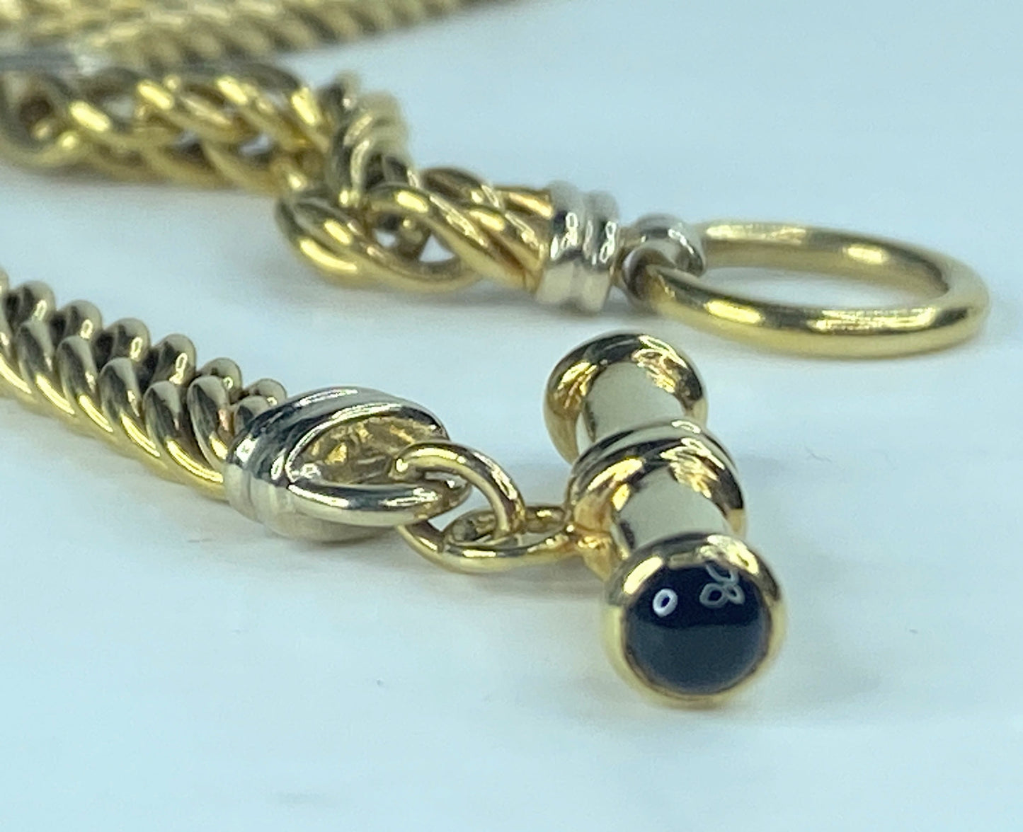 14K yellow gold curb link station bar toggle Onyx clasp necklace 32g 17" JR881