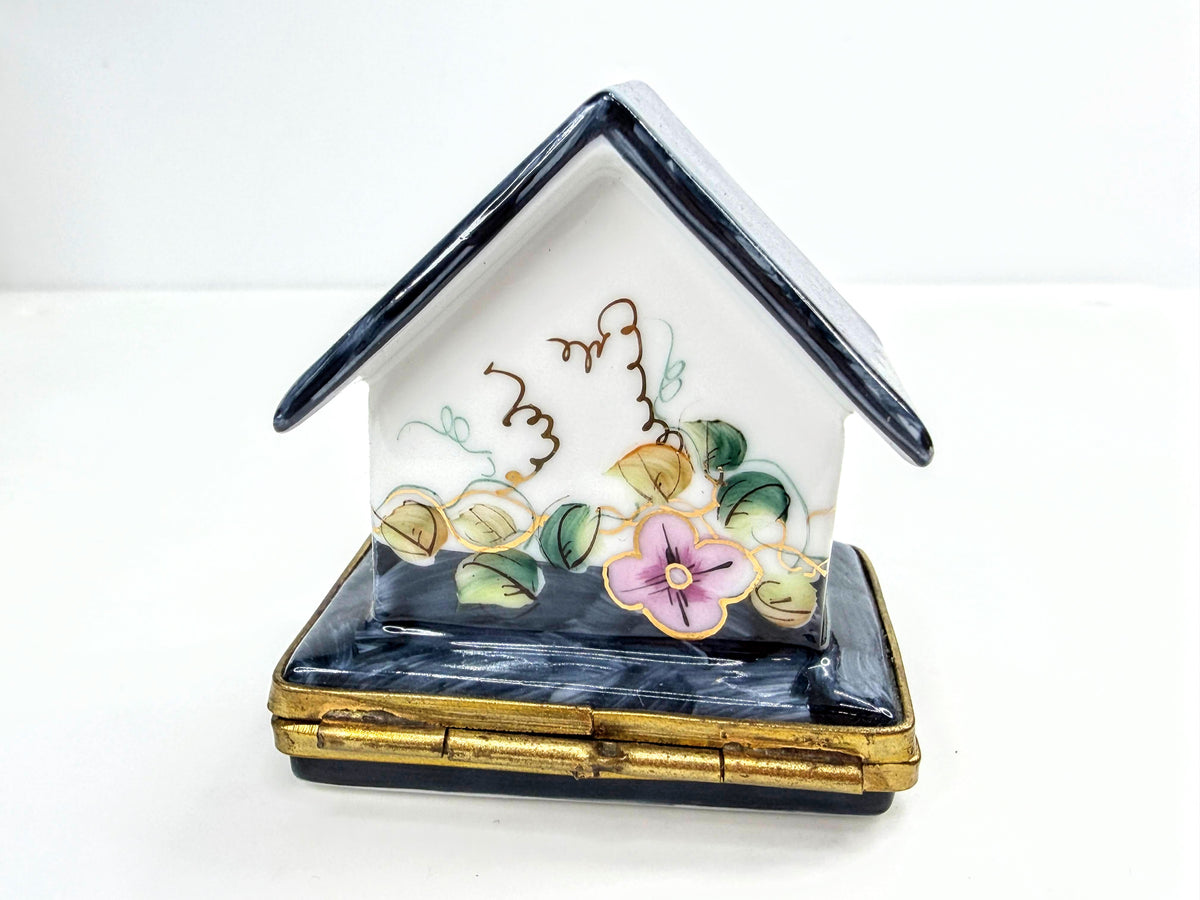 Rochard Limoges France Hand Painted  Floral brushed Birdhouse Trinket Box A1070