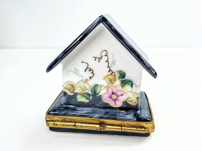 Rochard Limoges France Hand Painted  Floral brushed Birdhouse Trinket Box A1070