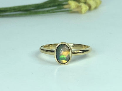 Natural Cabochon 1.25ct Oval Black Opal in 14k Solid Gold Ring 2.5g s6.5 JR882