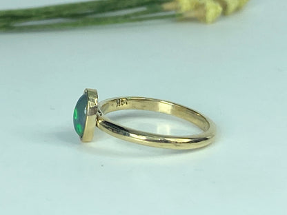 Natural Cabochon 1.25ct Oval Black Opal in 14k Solid Gold Ring 2.5g s6.5 JR882