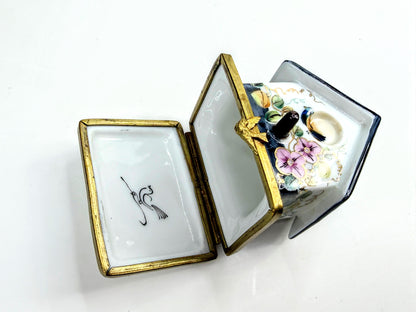 Rochard Limoges France Hand Painted  Floral brushed Birdhouse Trinket Box A1070