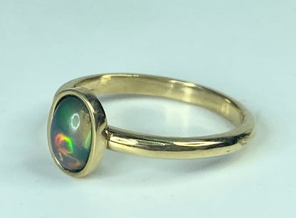 Natural Cabochon 1.25ct Oval Black Opal in 14k Solid Gold Ring 2.5g s6.5 JR882