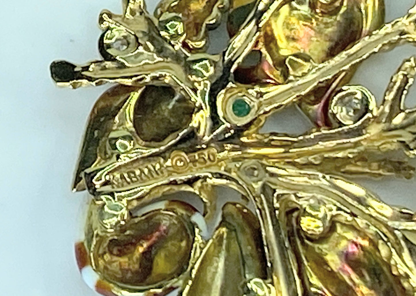 18K gold natural Emerald Diamond Enamel Colored Fish Necklace by Kabali JR884