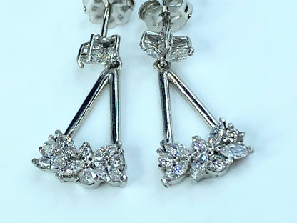 Platinum 950 1.0ct Diamond floral dangle earrings 4.3g JR9124