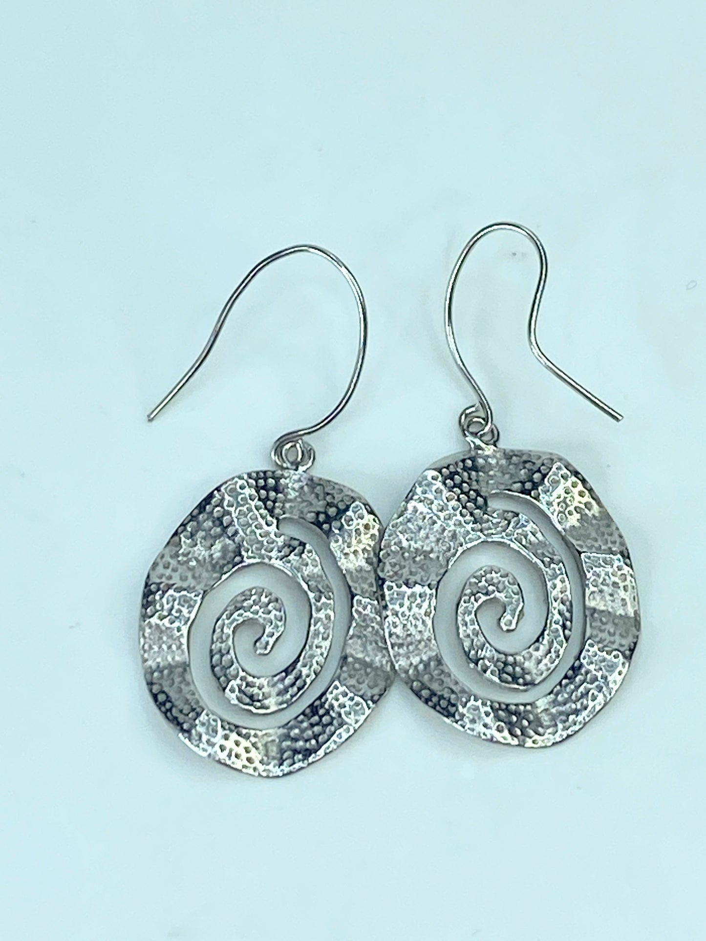 Unusual Sterling Silver Swirl Wavy dot surface dangle earrings 1 3/4" 5.9g JR886