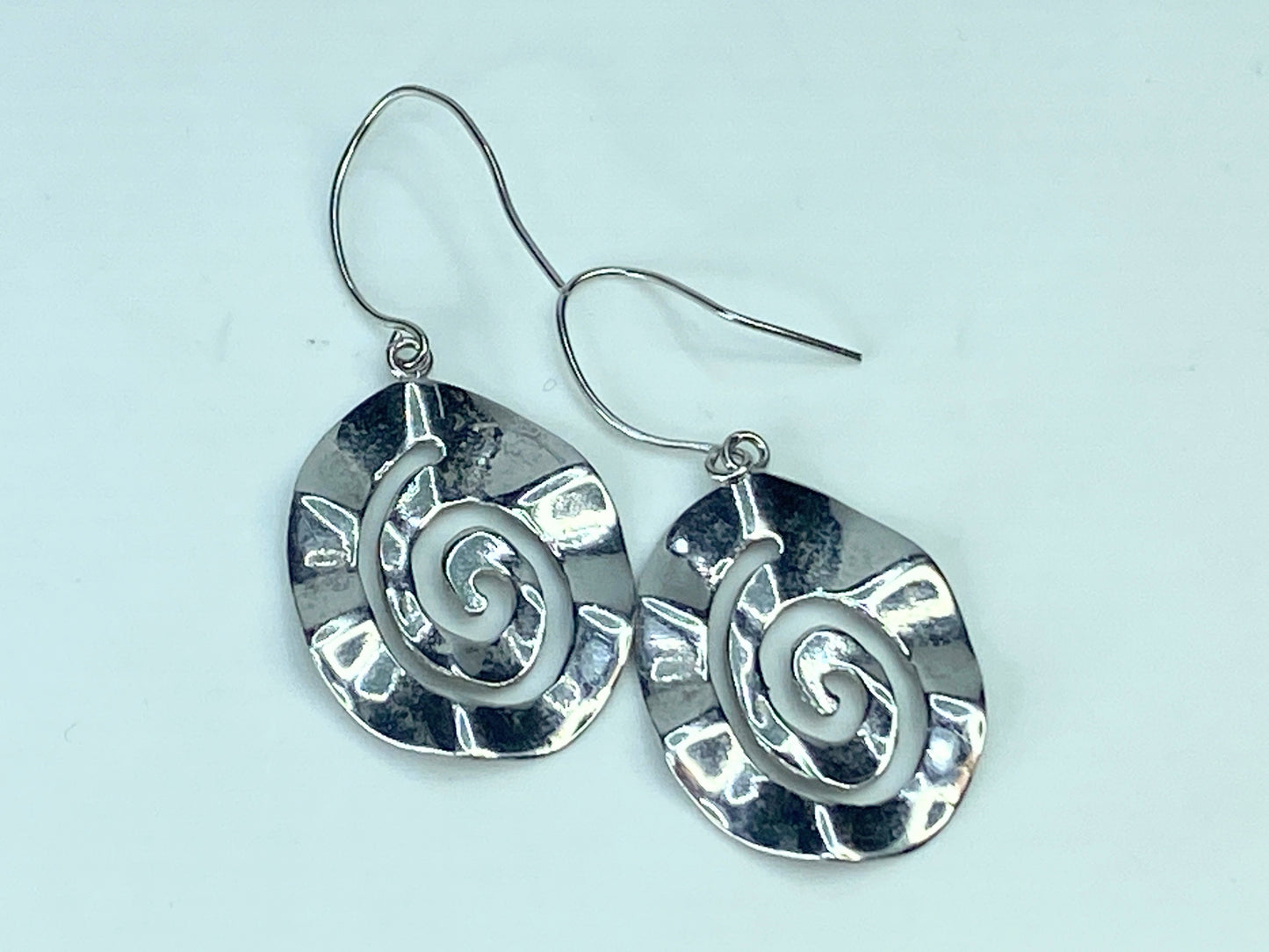Unusual Sterling Silver Swirl Wavy dot surface dangle earrings 1 3/4" 5.9g JR886