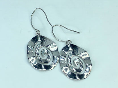 Unusual Sterling Silver Swirl Wavy dot surface dangle earrings 1 3/4" 5.9g JR886