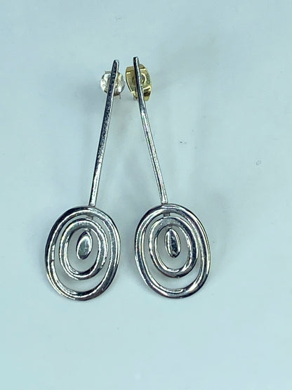 Abstract Sterling silver Spiral dangle earrings 1 3/4" 3.3g JR887