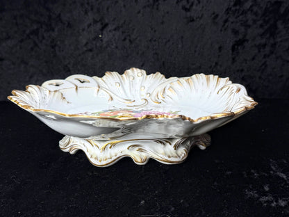 Vintage Dresden Germany Reticulated Porcelain Floral Footed Bowl Gold 8.75" A1272