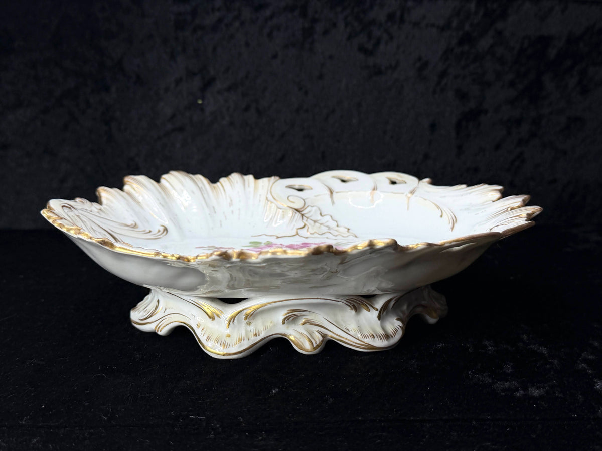 Ventage German Dresden Porcelain Floral Footed Bowl Crown D 8.5" A1273