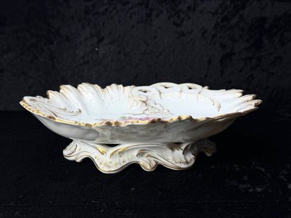 Ventage German Dresden Porcelain Floral Footed Bowl Crown D 8.5" A1273