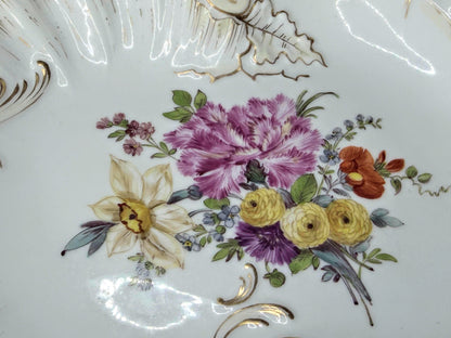 Ventage German Dresden Porcelain Floral Footed Bowl Crown D 8.5" A1273
