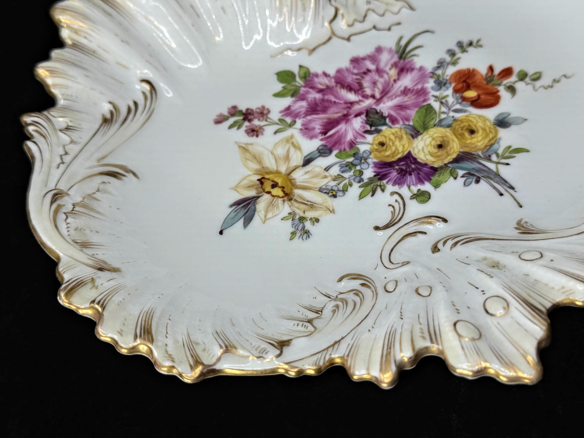 Ventage German Dresden Porcelain Floral Footed Bowl Crown D 8.5" A1273