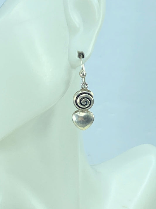 Handmade Sterling Silver black enamel Spiral Heart Dangle earrings 1 1/2" JR891