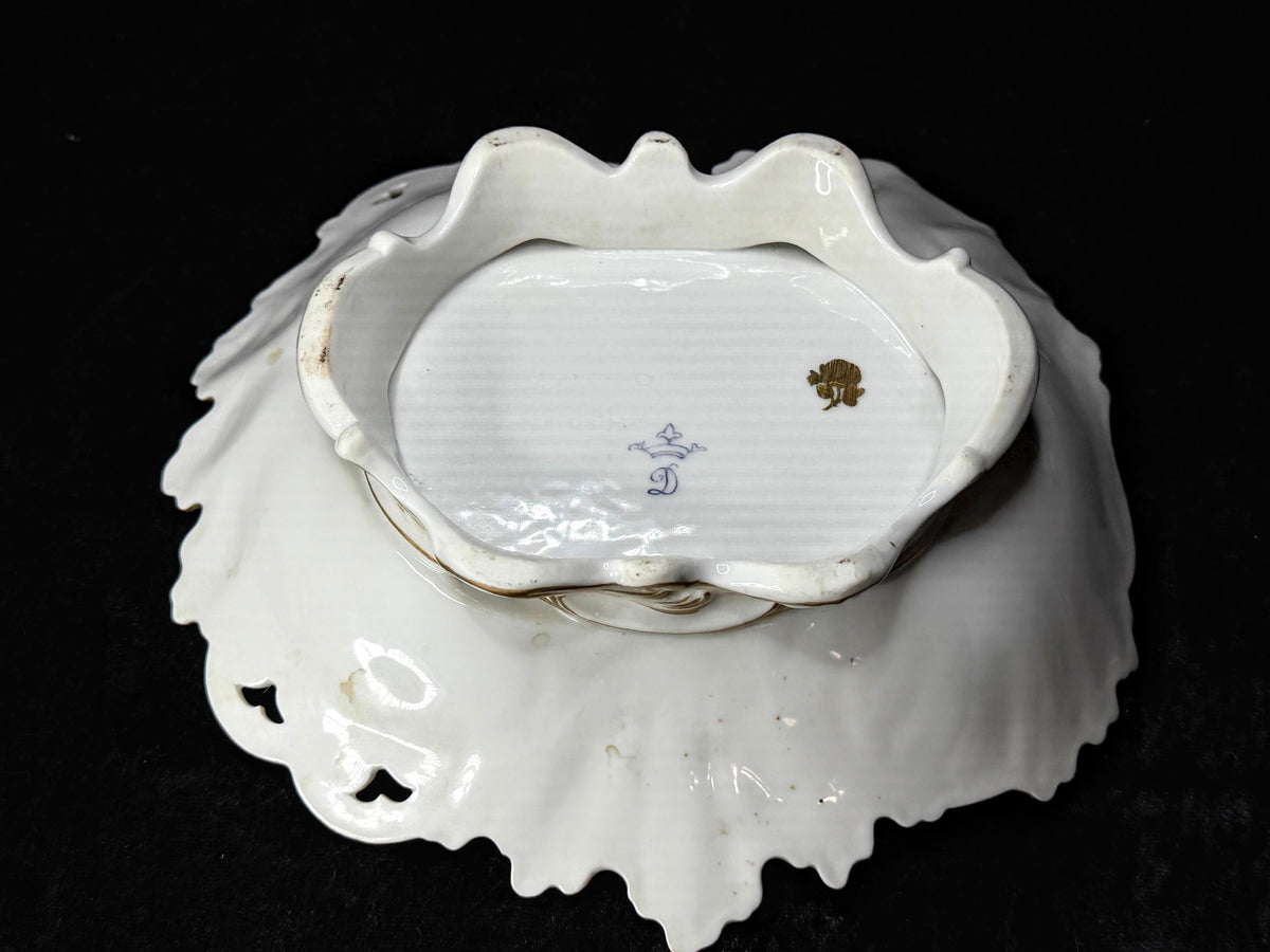 Ventage German Dresden Porcelain Floral Footed Bowl Crown D 8.5" A1273