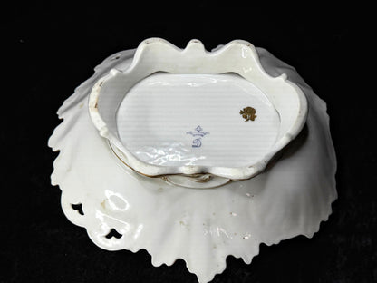 Ventage German Dresden Porcelain Floral Footed Bowl Crown D 8.5" A1273