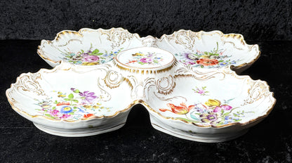 Antique Franziska Hirsch Dresden Hand Painted Floral Divided Serving Dish A1040