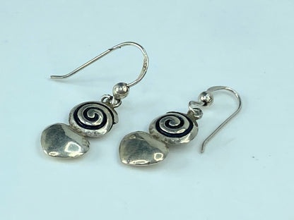 Handmade Sterling Silver black enamel Spiral Heart Dangle earrings 1 1/2" JR891