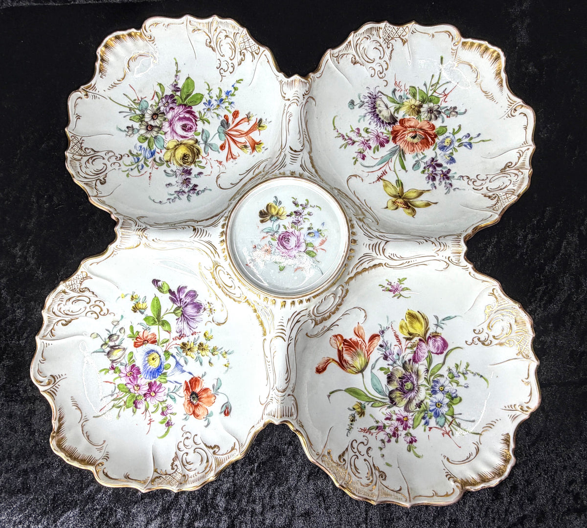 Antique Franziska Hirsch Dresden Hand Painted Floral Divided Serving Dish A1040