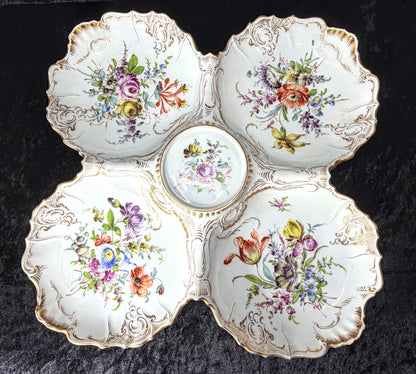 Antique Franziska Hirsch Dresden Hand Painted Floral Divided Serving Dish A1040